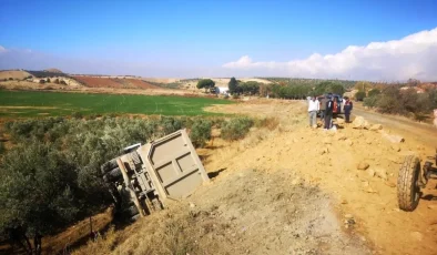 Manisa’da Kamyon Zeytin Bahçesine Devrildi: Bir Yaralı